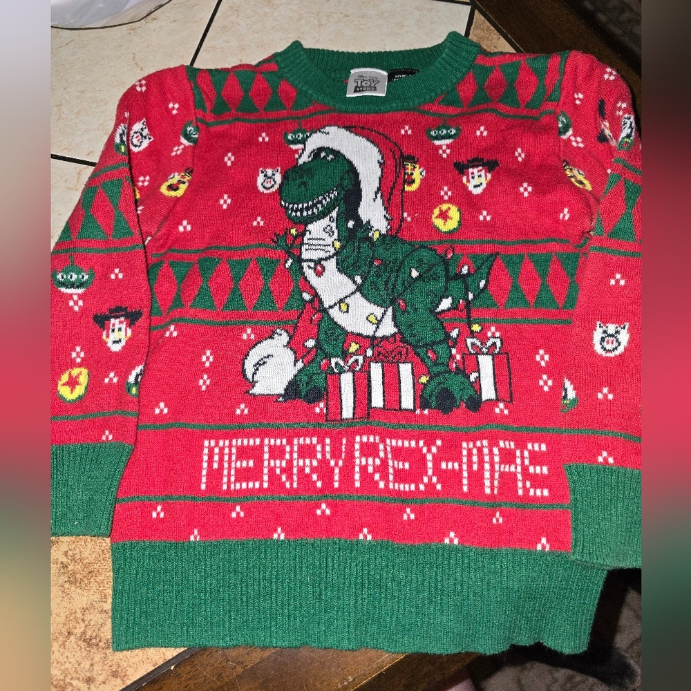 Toddler Boys Disney Toy Story Rex Merry RexMas Dinosaur Christmas Sweater Sz 2t